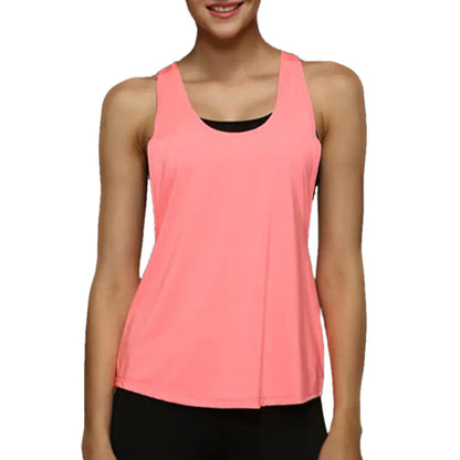 Person wearing a pink tank top on a white background