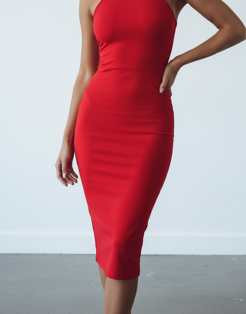 Red dress worn by a woman 