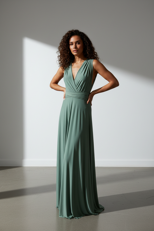 Woman wearing a green dress 