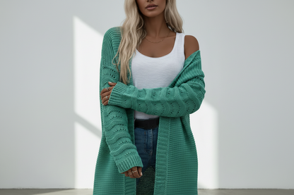 Solid color knitted long cardigan for women