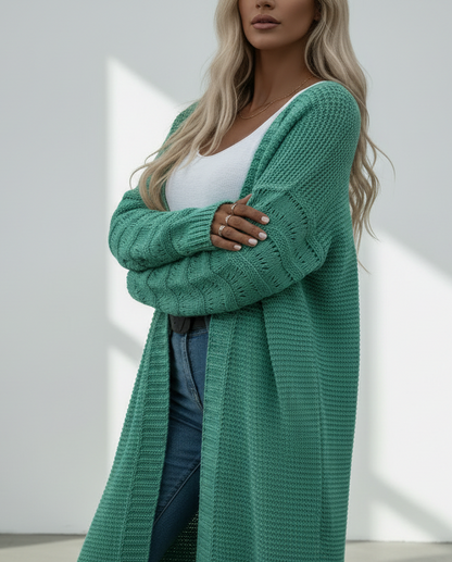 Solid color knitted long cardigan for women