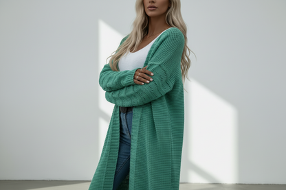 Solid color knitted long cardigan for women
