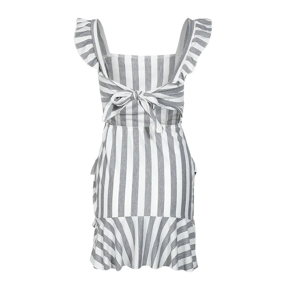 Striped dress with ruffled straps on a white background