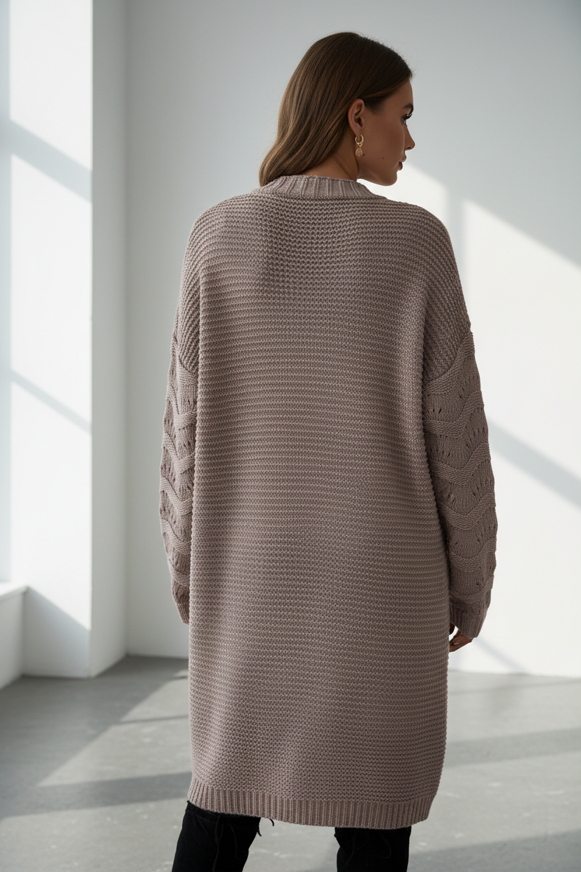 Solid color knitted long cardigan for women