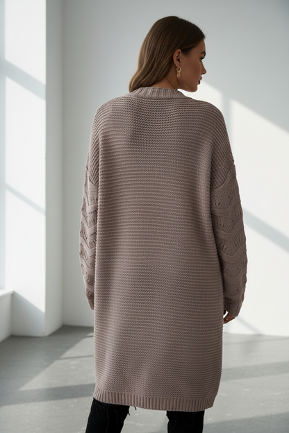 Solid color knitted long cardigan for women